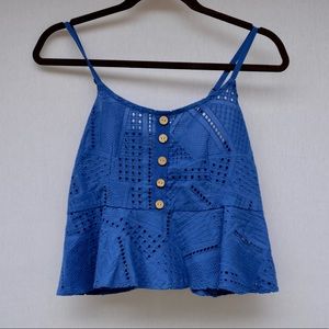 Altar’d State blue tank, wooden buttons, slightly cropped, size xs women’s